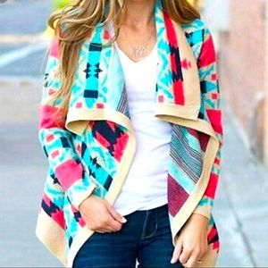 MOON COLLECTION | Emily Aztec Tribal Open Front Cardigan Sweater size Small